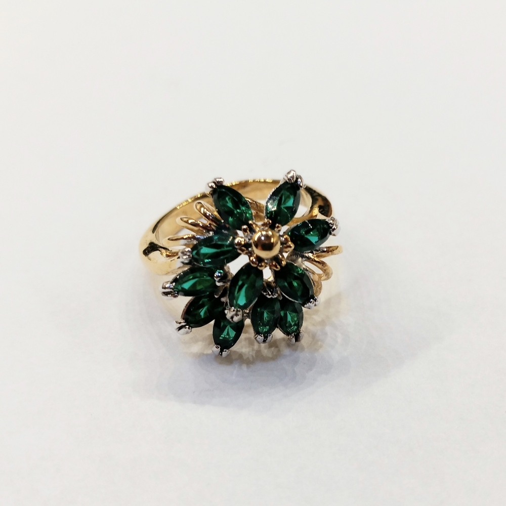 Green Rhinestone Ring 18K GE Costume Jewelry NWT